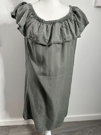 Robe en jean denim à volant gris kaki TU