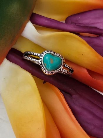 Bague coeur avec pierre turquoise mélangée en acier inoxydable