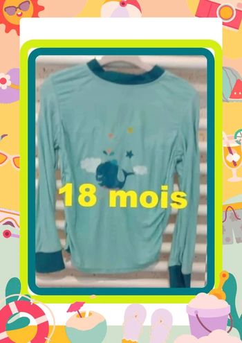 Tee  shirt  manche longue  de Piscine  / Plage  vert vert eau motif baleine Wanabee  Taille 18  mois