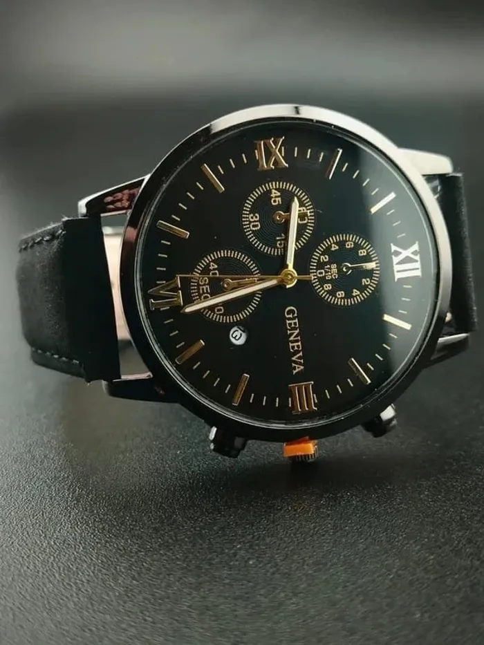 Montre noire intégrale, style vintage doré, men - photo numéro 2