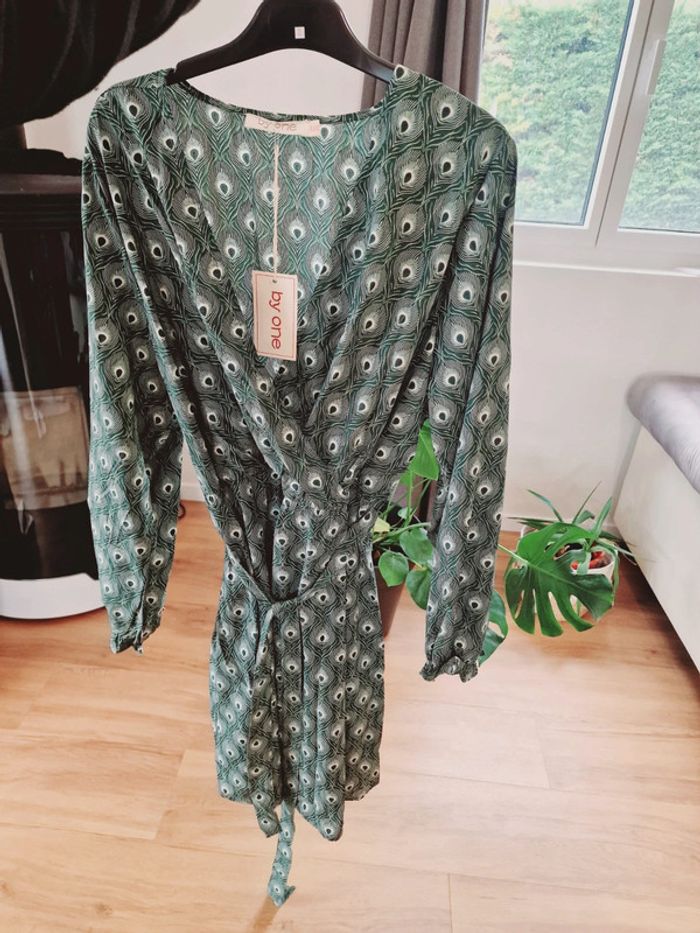 Magnifique robe verte motif paon - photo numéro 5