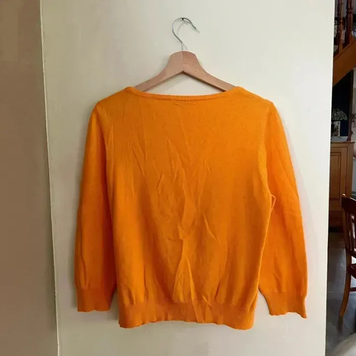 Gilet fin orange Promod T38-40, col rond, manches 3/4, maille légère boutonnée V030 - photo numéro 8