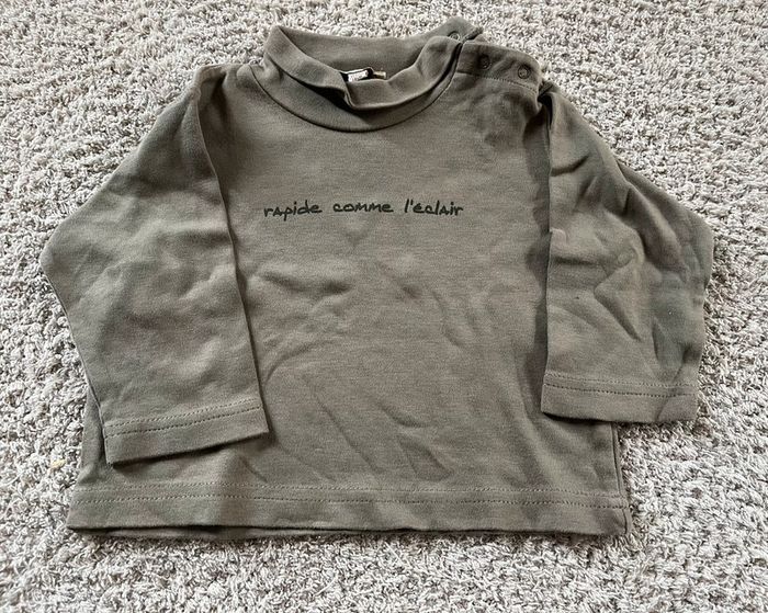 Sous pull vert kaki « Rapide comme l’éclair » Grain de blé 12 mois