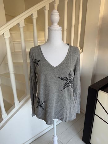 Blouse manches longues Sud Express grise avec étoiles en sequins brillants