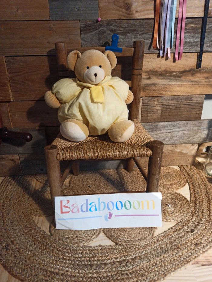 Peluche ours boule jaune vichy Nicotoy tbe
