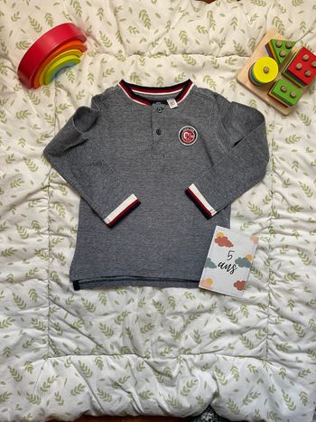 polo manches longues marine et blanc okaidi 5 ans