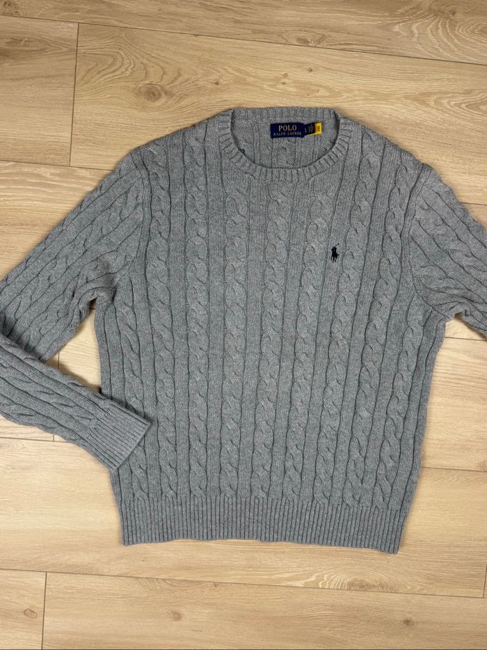 Pull torsadé gris Ralph Lauren taille L