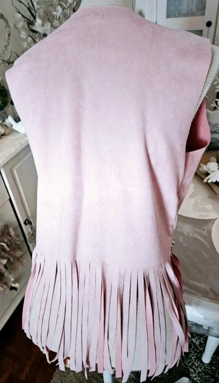 Veste bohème rose franges Italian Style Taille 38/40 Neuve - photo numéro 5