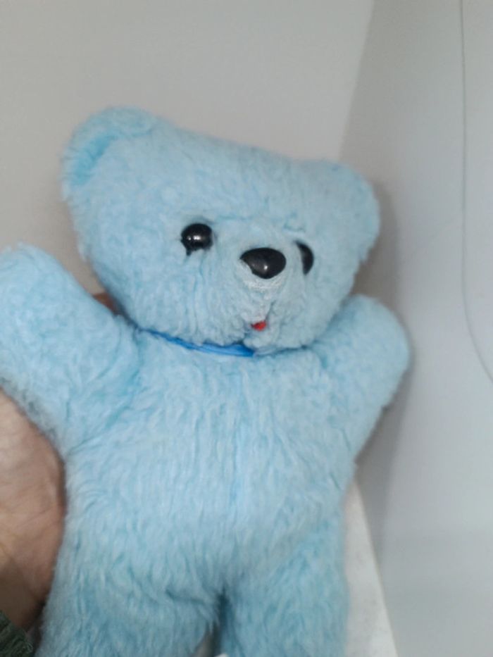 Nounours ours Teddy Bear ourson bleu blue ciel clair vintage boulgom minouche tire langue - photo numéro 2
