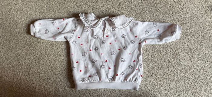 Sweat à col Claudine a motif cœurs et chat Marie blanc 9 mois - Disney baby - photo numéro 2