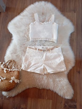 Lot fille Zara 💖 6 ans short + crop top en maille blanc cassé