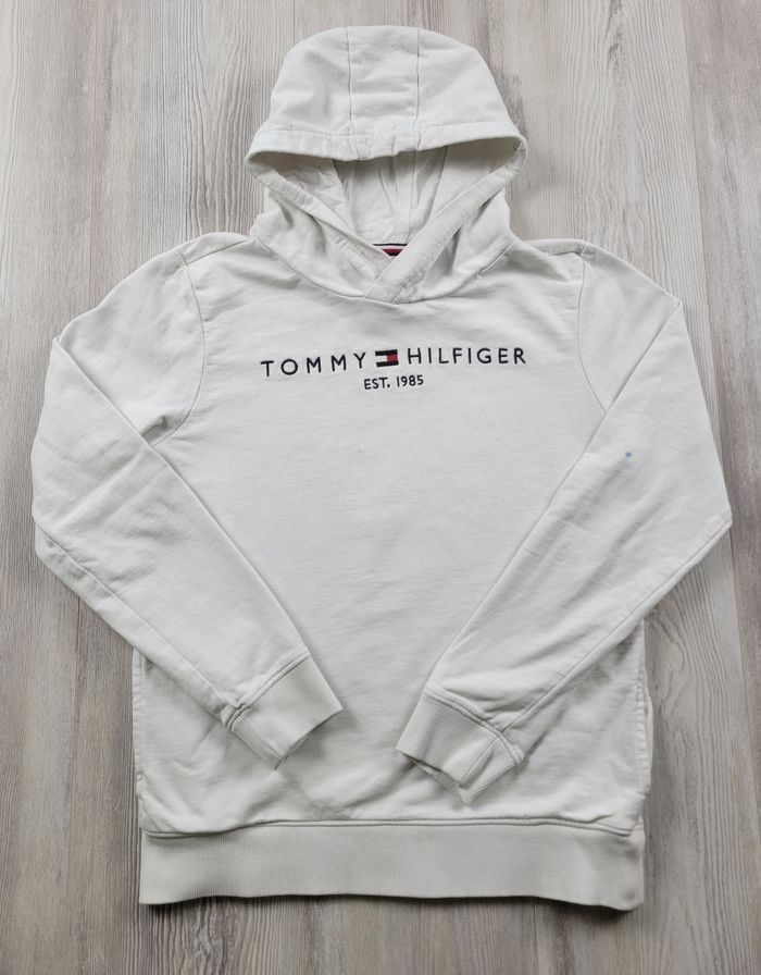 Sweat à capuche Tommy Hilfiger blanc – Taille M – Logo 1985 - photo numéro 3