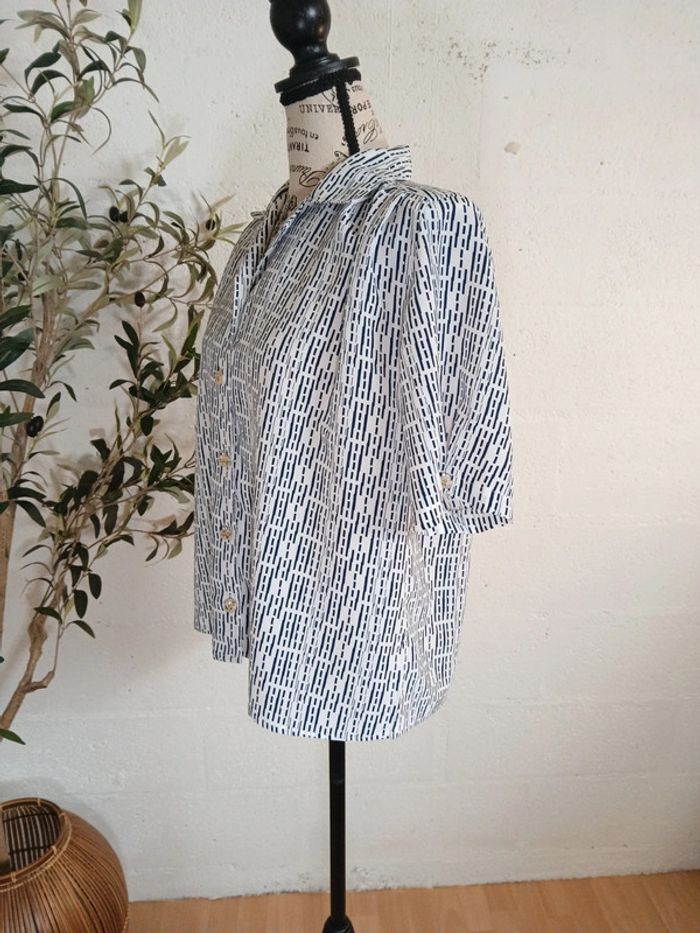 Chemisier vintage blanc et marine – Taille L - Très bon état - photo numéro 7