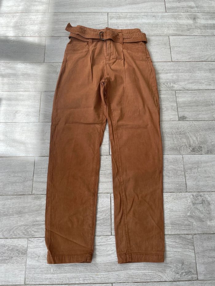 Pantalon marron taille haute avec ceinture – Style casual - taille 34