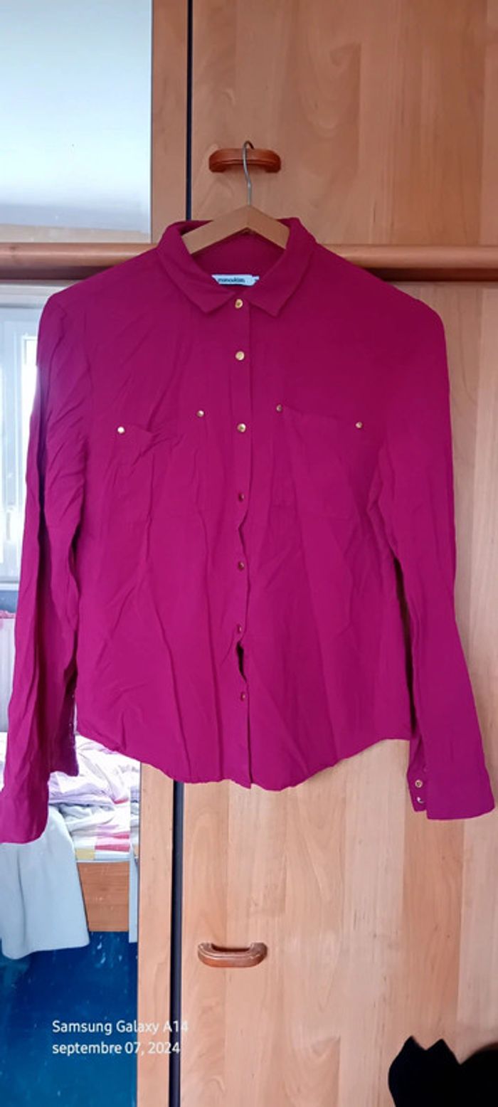 Chemise boutons dorés manches réglables framboise femme M manoukian - photo numéro 2