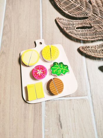 🫜Puzzle 2 en 1 dinette aliments divers avec scratch sur plateau en bois