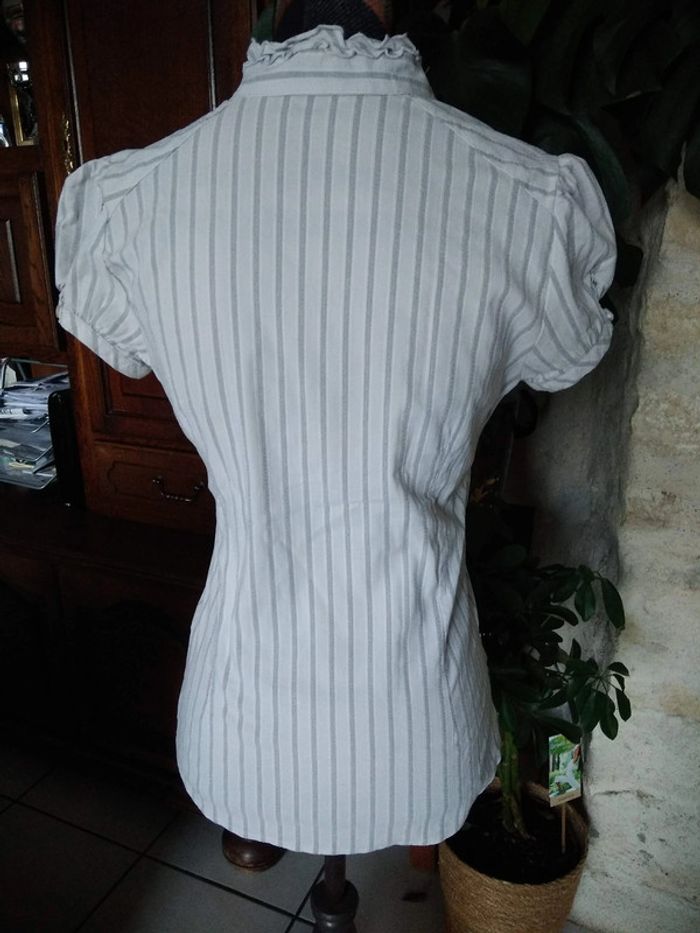 Haut blouse cintrée rayée blanc/gris - photo numéro 2