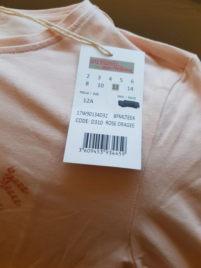 tee shirt Manches longues rose pale avec strass sur le devant représentant yeux et bouche 12 ans - photo numéro 4