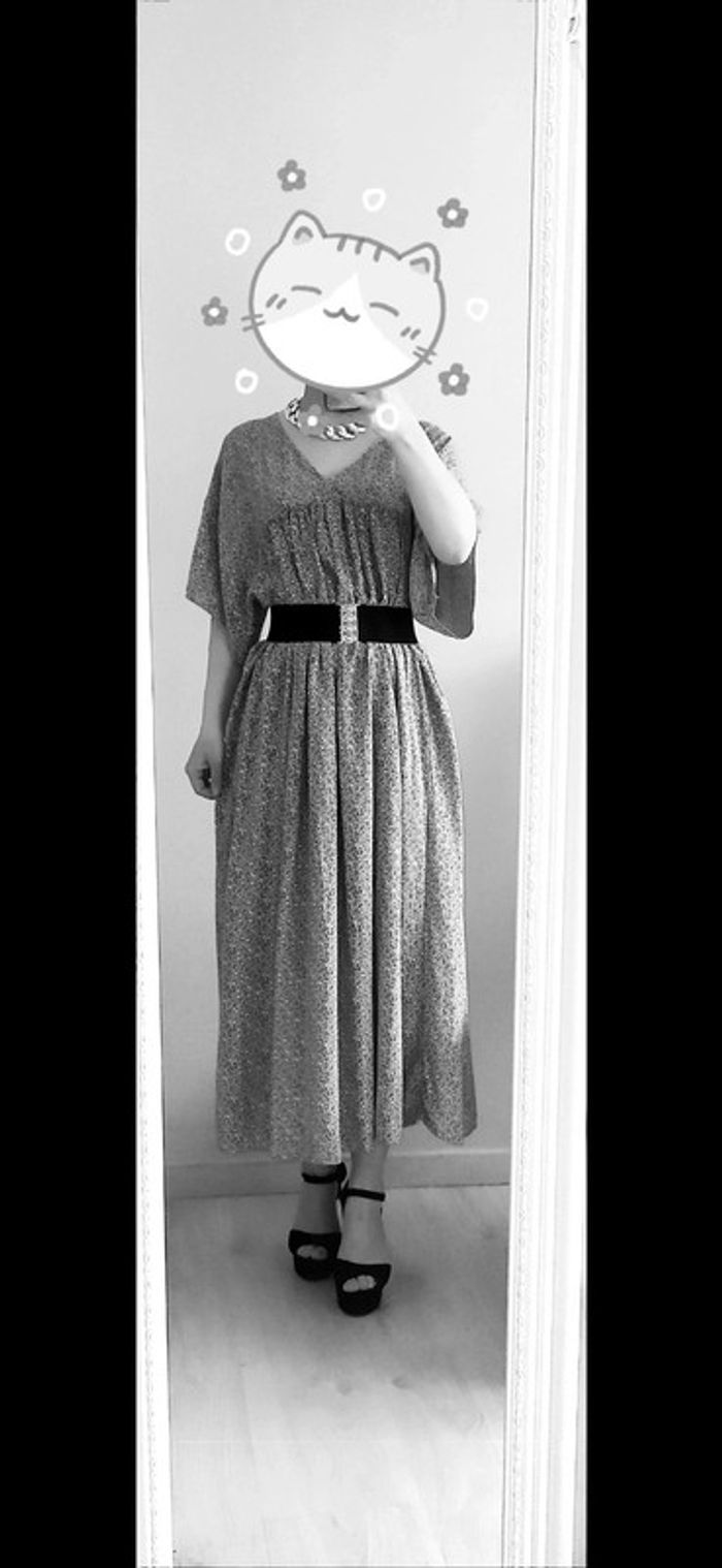 Robe longue ample col V coton style champêtre rétro vintage petites fleurs liberty - photo numéro 6