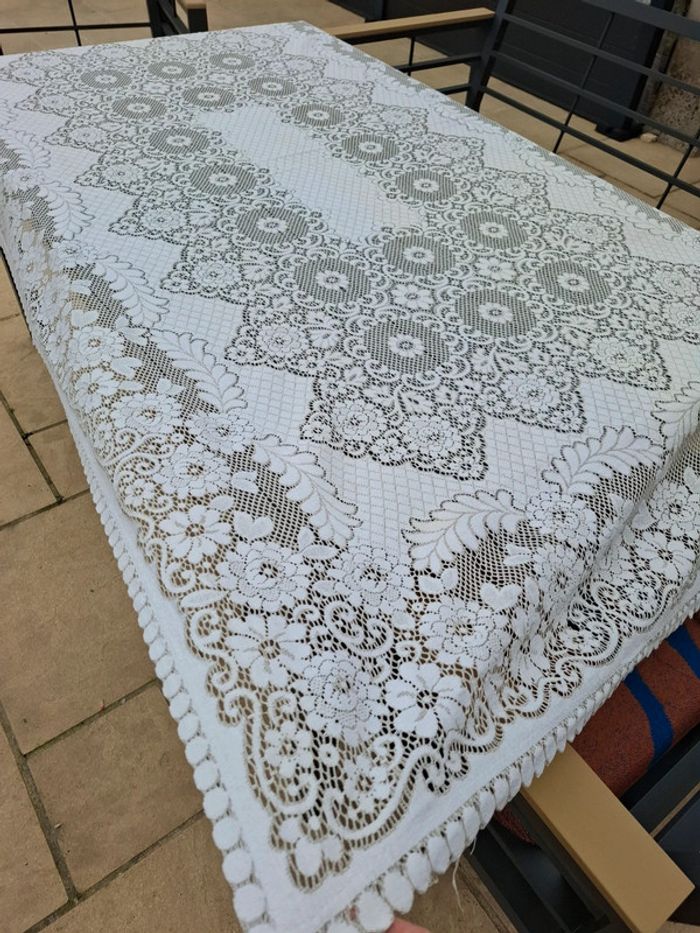 Nappe rectangulaire vintage blanc beige 120cm x 200cm - photo numéro 5