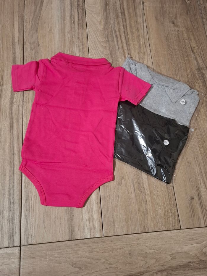 Lot de 3 grenouillères manches courtes coton bébé garçon noir rose gris 18 mois - photo numéro 2