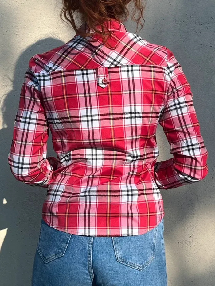 Chemise à carreaux cintré en coton - rouge et blanc - photo numéro 7