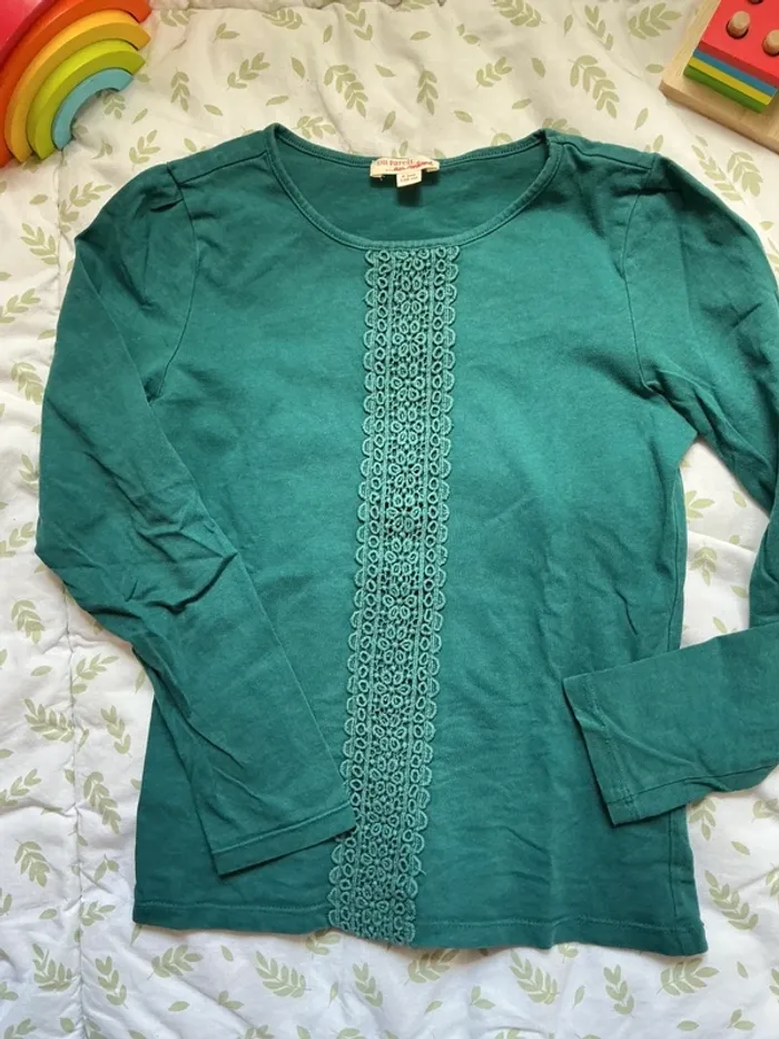 teeshirt manches longues vert foncé broderie devant du pareil au même 8 ans - photo numéro 3
