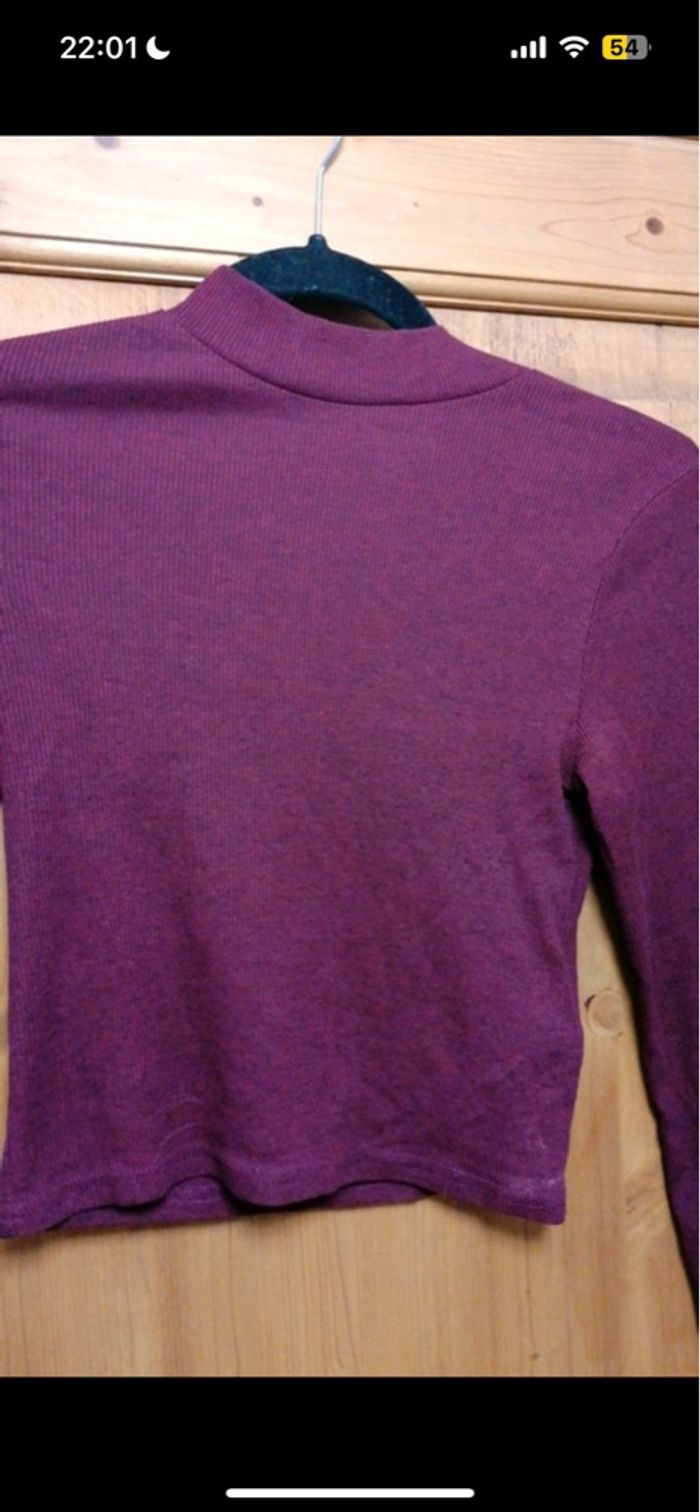 Pull court manches longues prune h&m - photo numéro 3