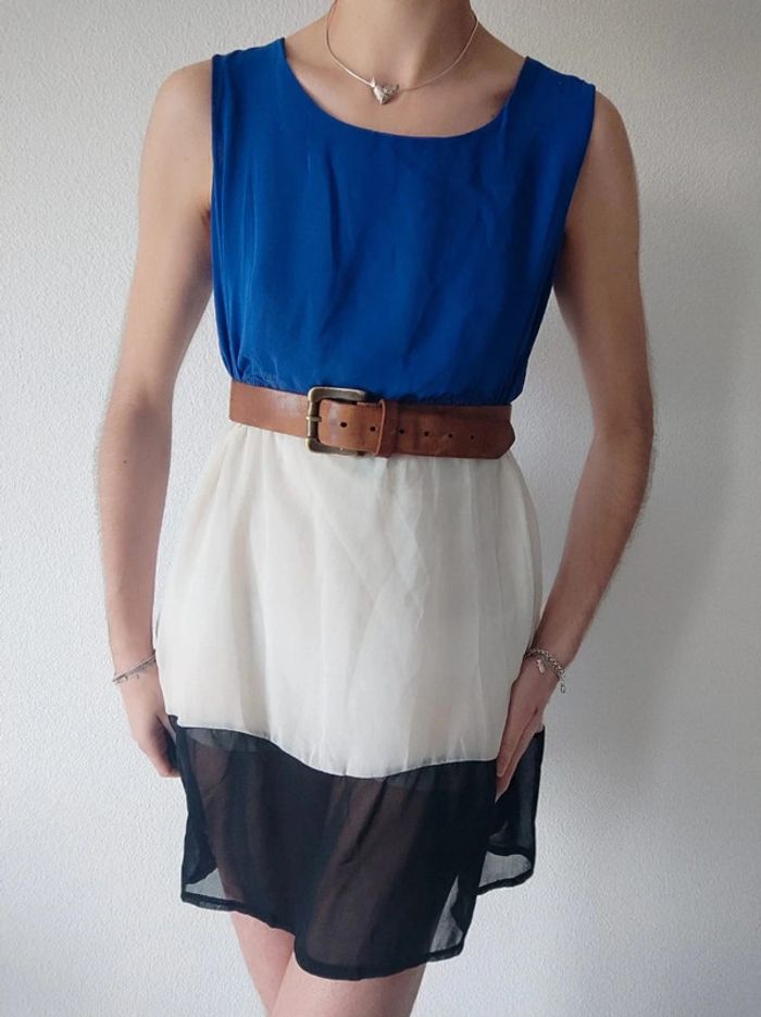 Robe patineuse fluide tricolore bleu blanc noir / G&Y Fashion - 38/M à 42/L - photo numéro 5