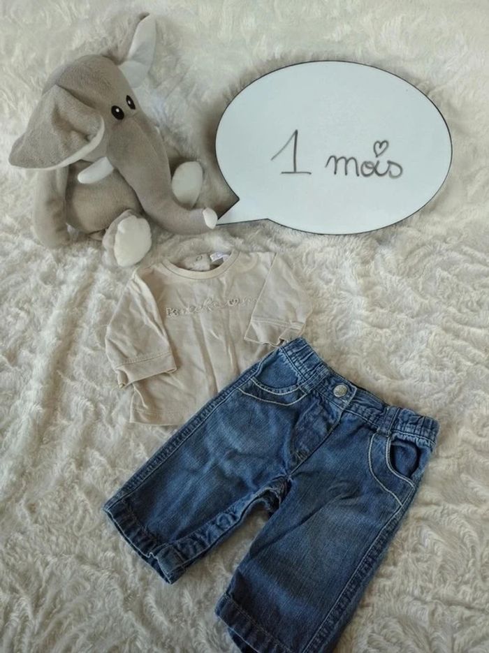 Ensemble (tee shirt + pantalon jeans) Garçon 1 mois Kitchoun 100% coton