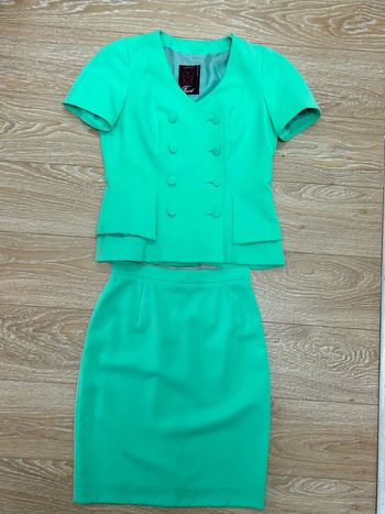 Ensemble tailleur veste et jupe année 70 80 taille 42 vert - faust bel air