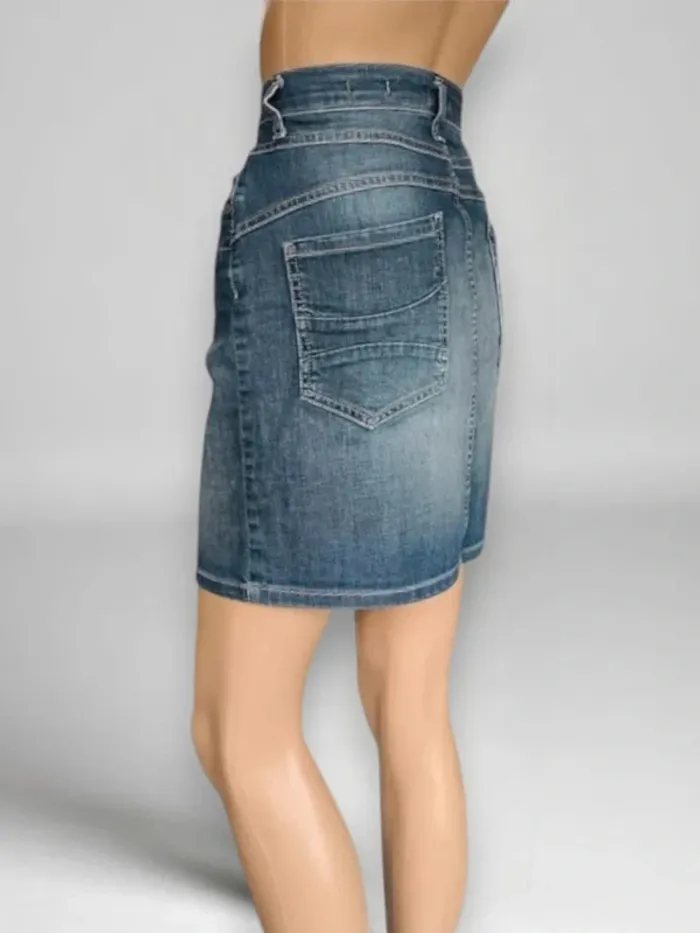 Jupe jean PLEASE ,coupe droite ,taille haute , texture stretch - photo numéro 5