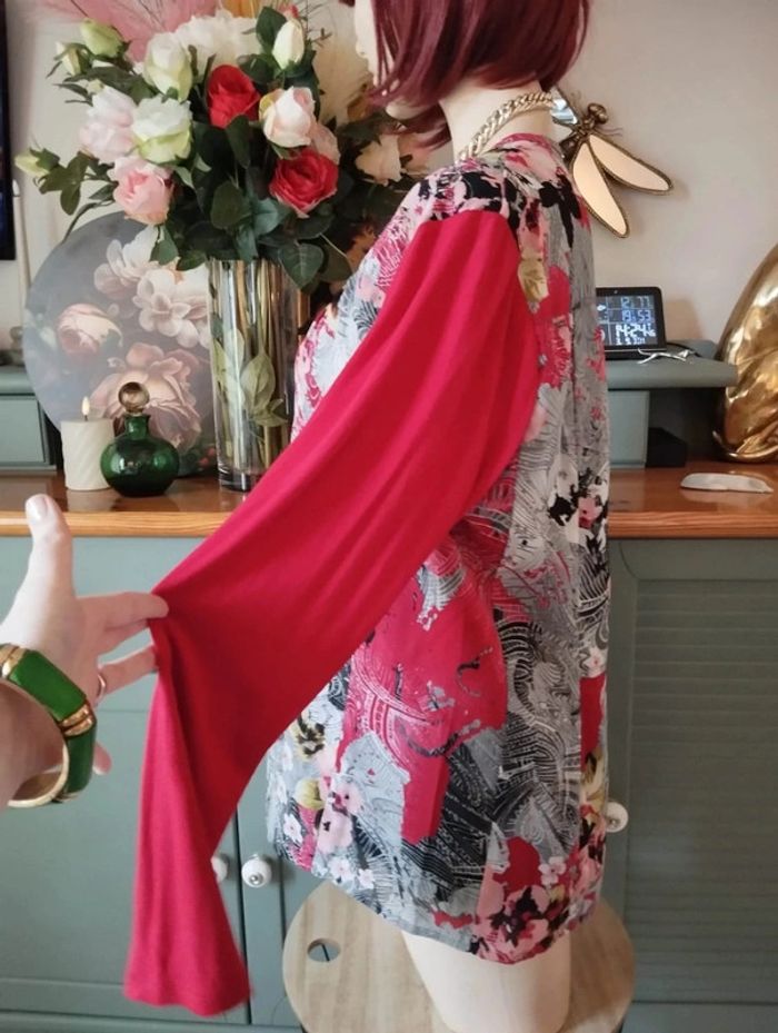 🌹 Blouse Fleurie Bi-Matière & Sequins Jac-Jac T42/44🌹 - photo numéro 10