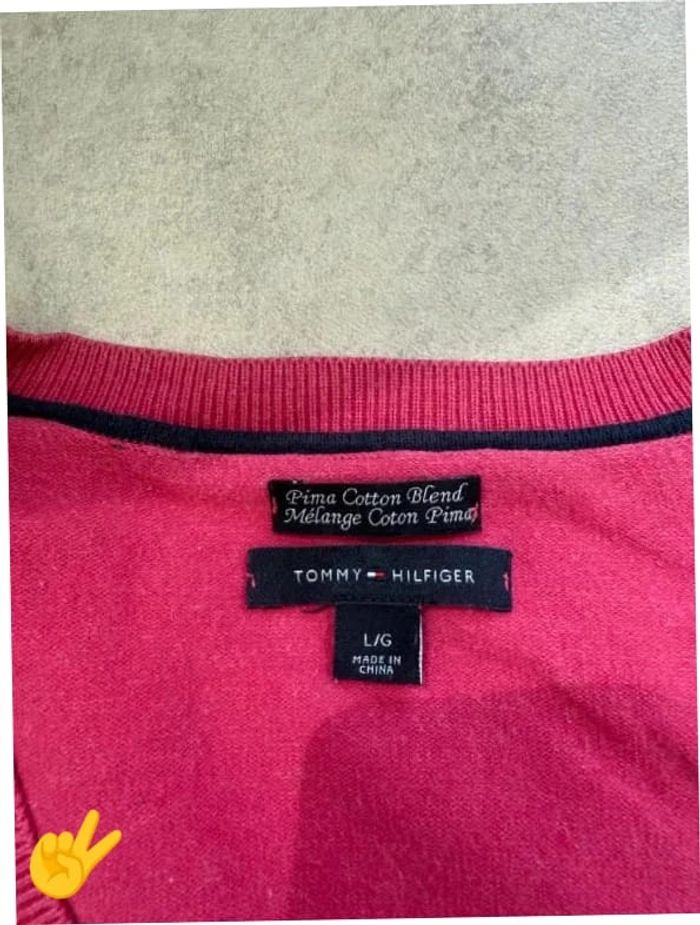 Pull Tommy Hilfiger Col V Taille L rose Femme Women PULL0186 - photo numéro 4