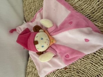 Doudou plat lutin poupée rose orange coeurs NICOTOY