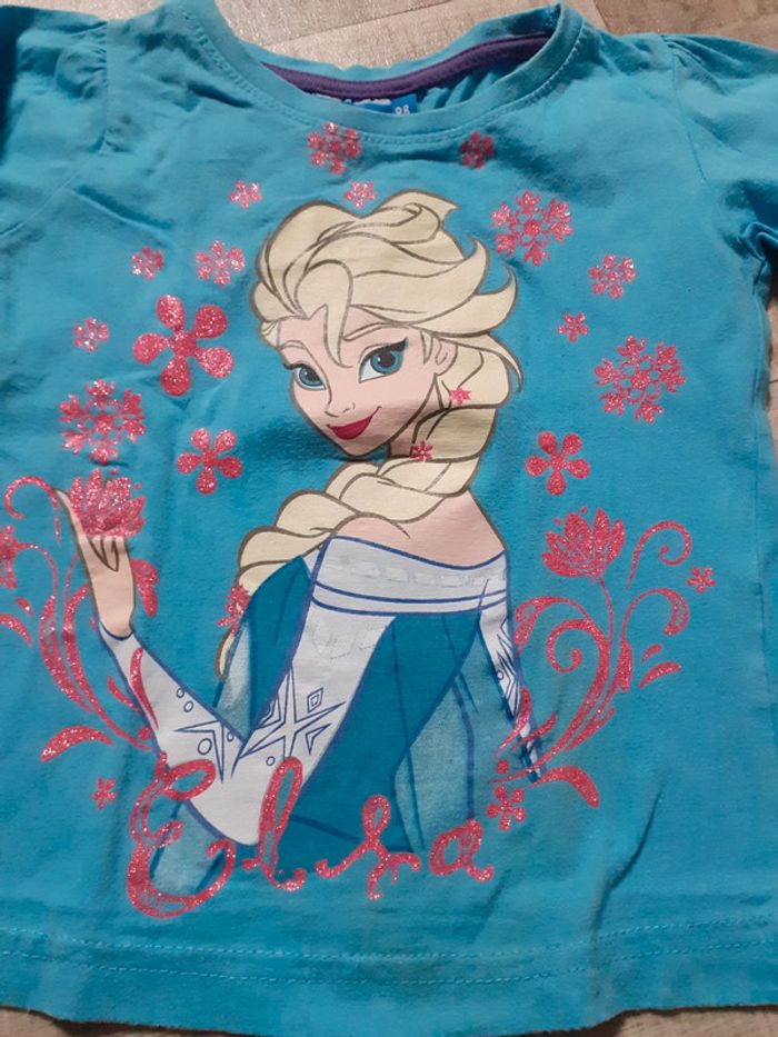 T-shirt fille reine des neiges bleu 3 ans neuf - photo numéro 2