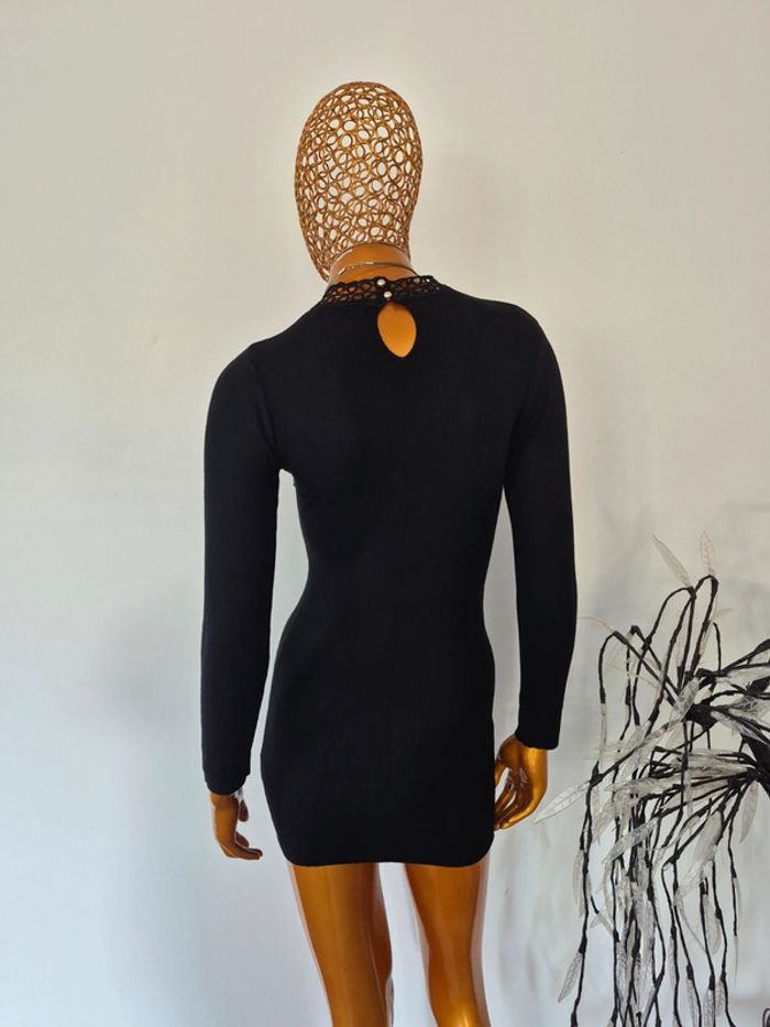 Robe Courte Femme En Dentelle Manches Longues Noire Taille Unique - photo numéro 2