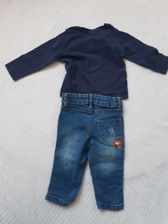 Tenue tee-shirt manches longues et pantalon jean Pommette 9 mois - photo numéro 6