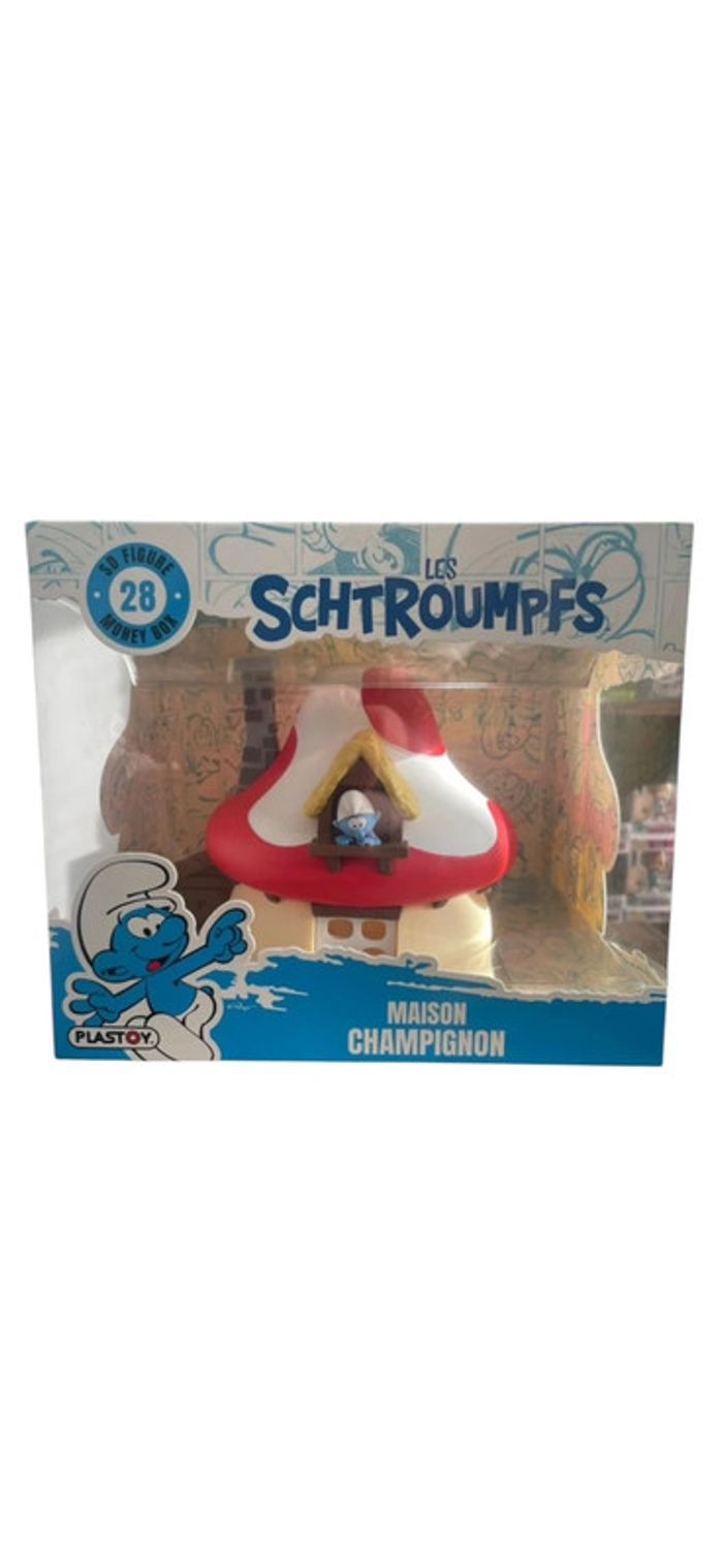Tirelire / figurine Schtroumpfs maison champignons Sd Figure 28 Money Box Plastoy neuf
