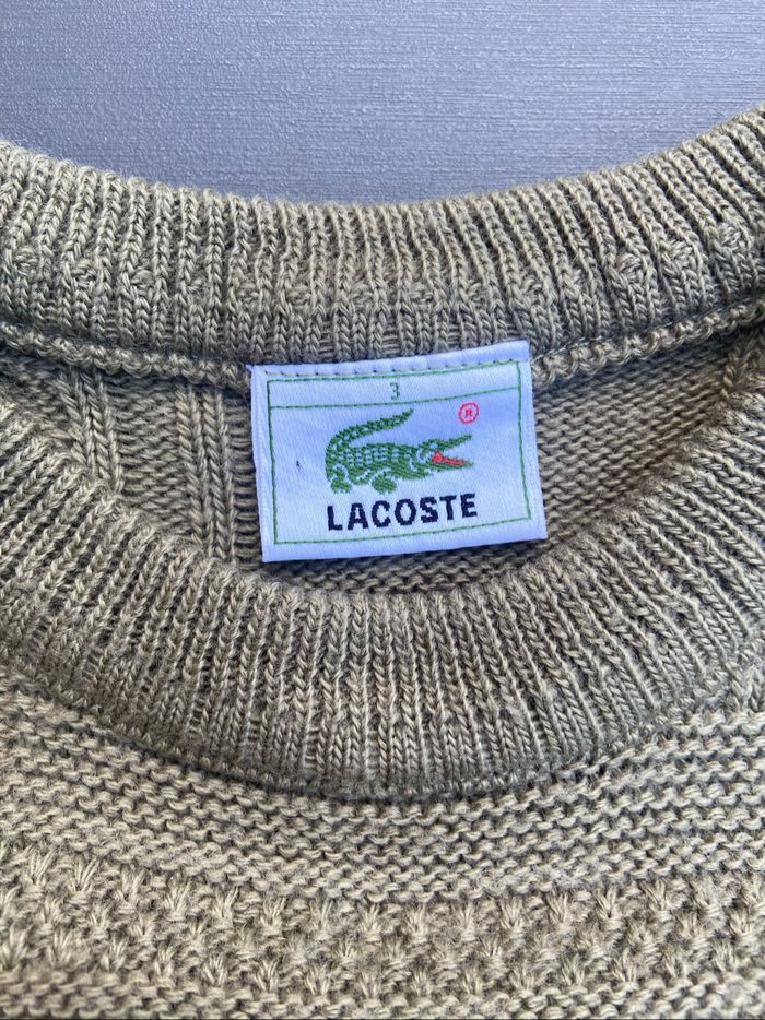 Pull à ras du cou torsadé Lacoste beige/marron clair de taille S - photo numéro 5