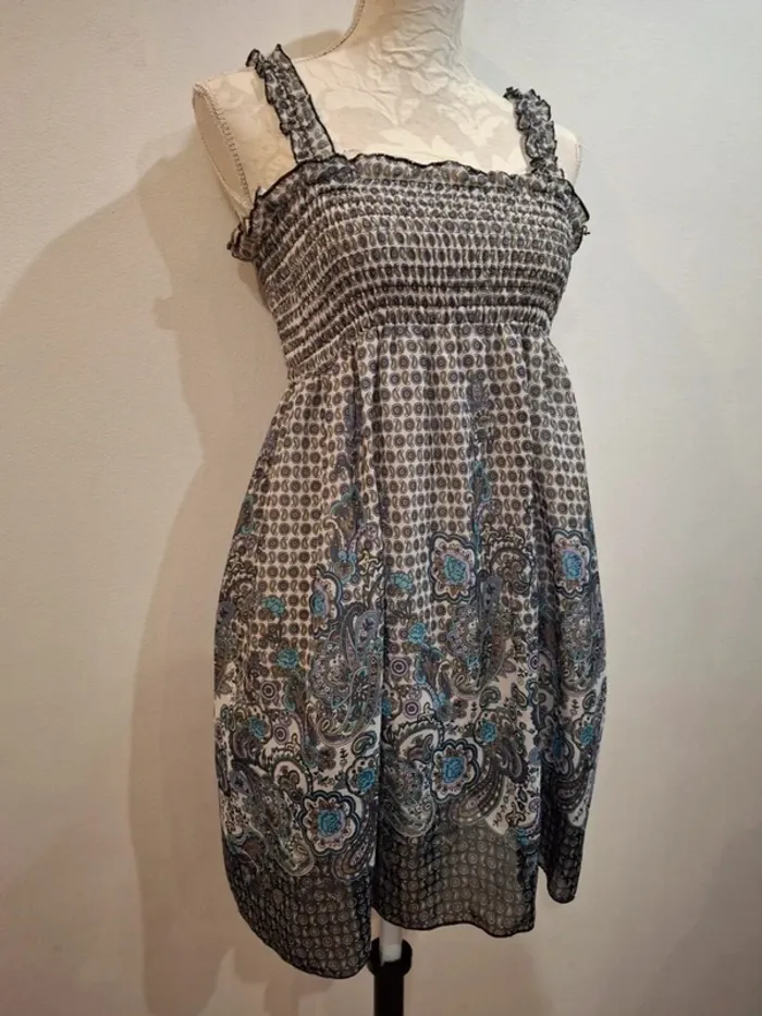 Robe bleu fleurie taille unique boheme - photo numéro 3