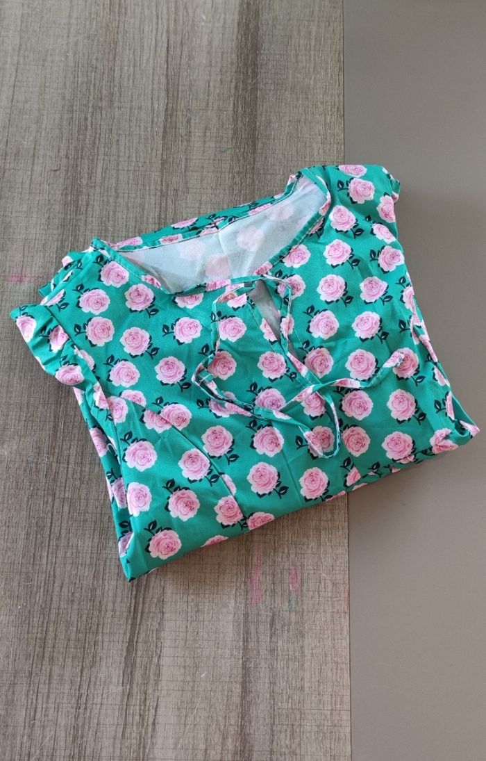 💚 Robe longue fleurie verte et rose – Amazon – Taille L (neuve) - photo numéro 9