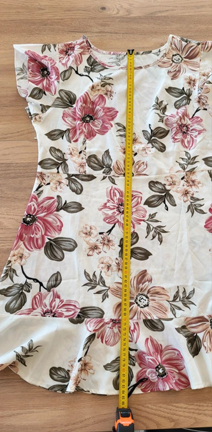 Robe de cérémonie ou de cocktail à fleurs rose écru La Redoute Taille XL ou 40/42 - photo numéro 12