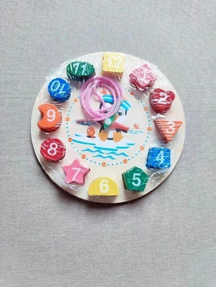 Horloge d'apprentissage en bois - multicolore - photo numéro 2