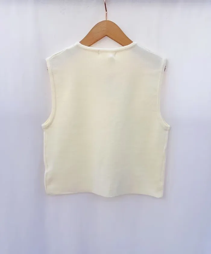 Pull haut sans manches beige étoile laine tendance - photo numéro 3
