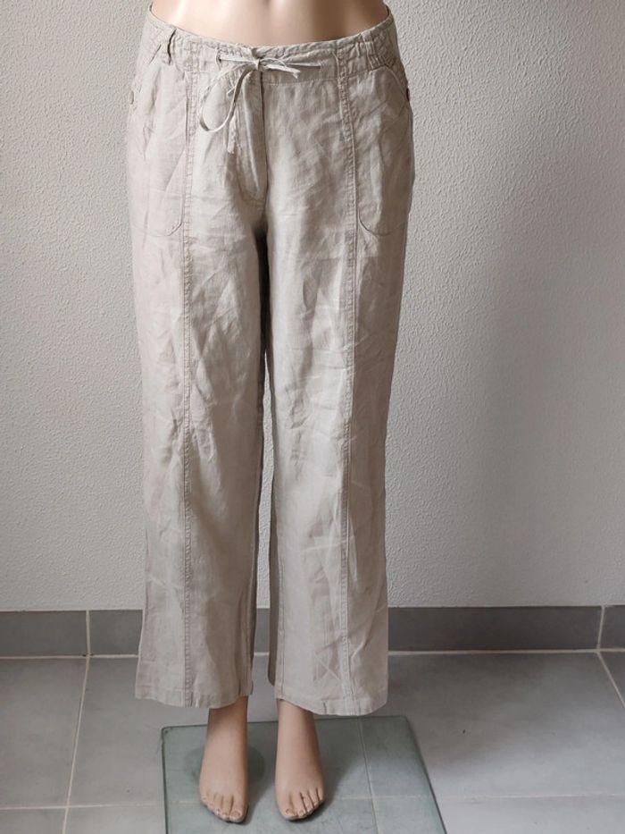 Pantalon droit en lin beige Patrice Bréal taille 40 - photo numéro 6