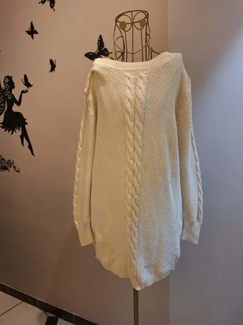 Pull long en coton crème
