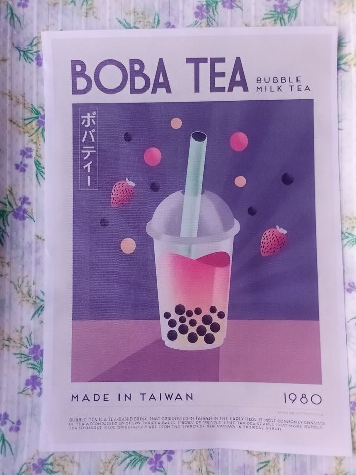 AFFICHE POSTER TOILE A4 BOBA TEA BUBBLE TEA TAIWAN