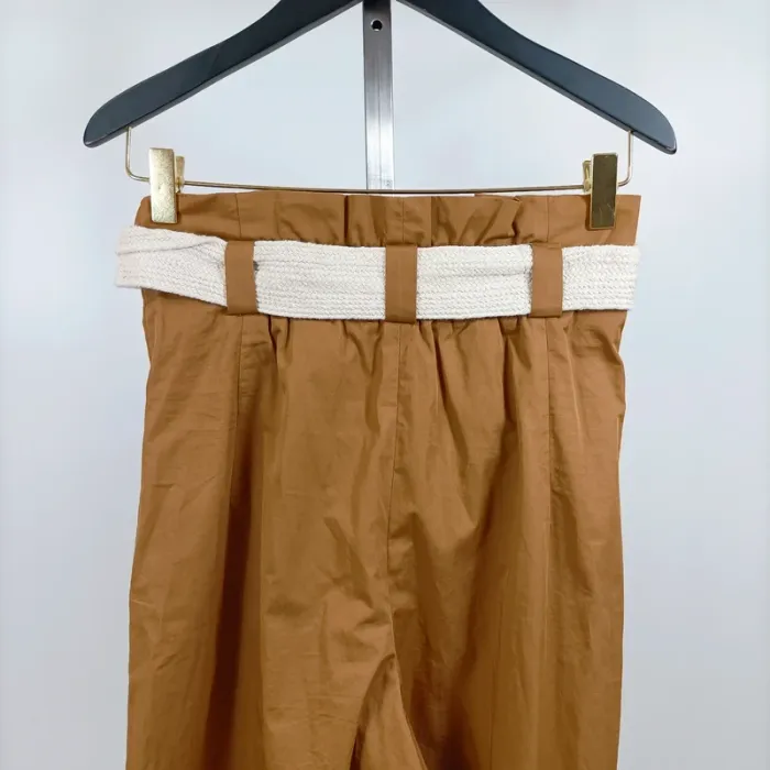 Pantalon large style jort camel ZARA taille haute ceinture corde T34 100 % coton coupe fluide A1268 - photo numéro 8