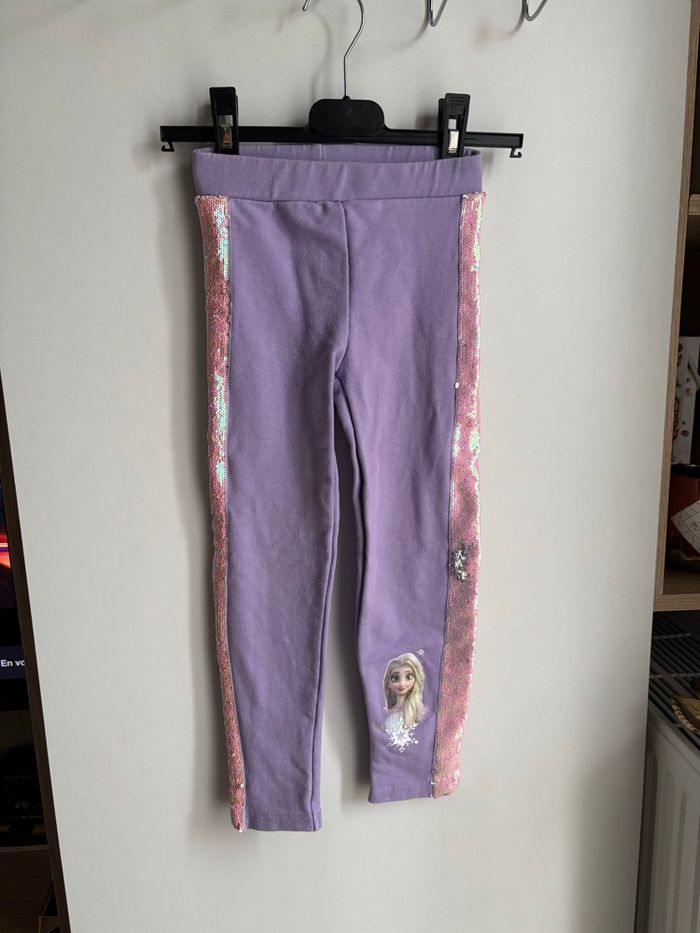 Pantalon legging chaud Elsa la reine des neiges violet à sequin brillant taille 4 ans